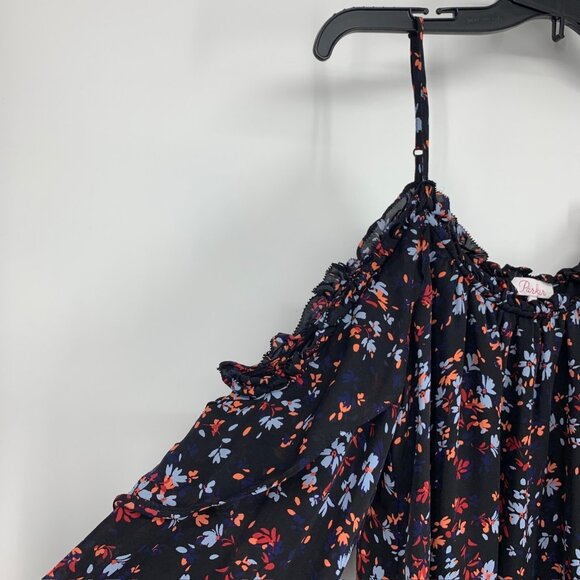 Parker Top Black 100% Silk Floral Cold Shoulder Long Sleeve - Picture 5 of 11
